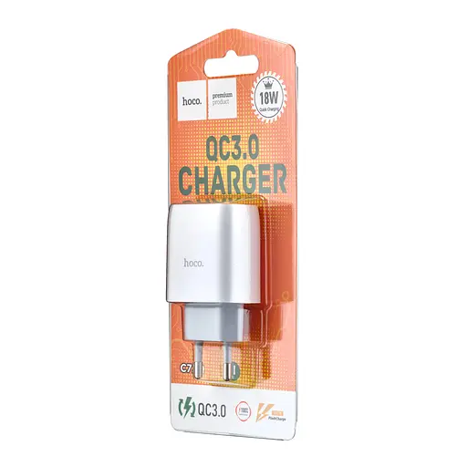 Сетевые зарядные устройства Hoco C72Q Glorious single port QC3.0 charger (EU) Белый - фото 2