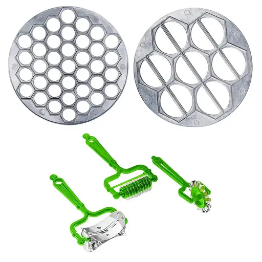 Комплект пельменниця варенниця та набір 3 дискових тісторізок: для чебуреків, пельменів, нарізання локшини, ХЕАЗ Салатовий 85034 - фото 1