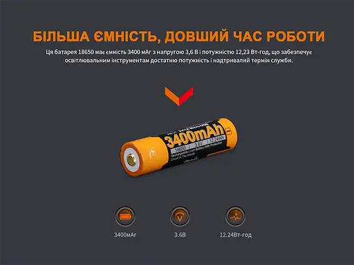 Акумулятор 18650 Fenix 3400mAh 3.6V з micro-USB зарядкою (Чорно-жовтий) - фото 8