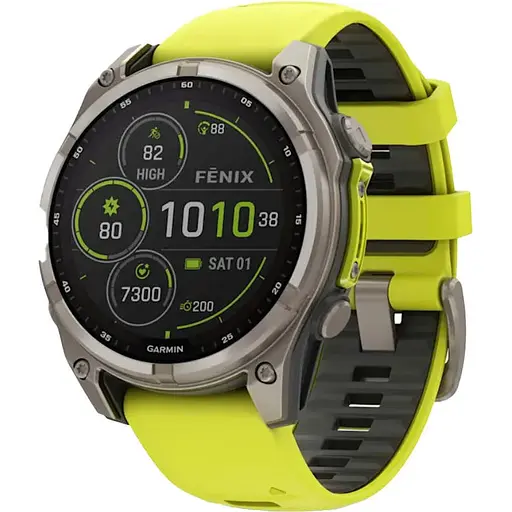Спортивные часы Garmin Fenix 8 47 мм Solar Sapphire Titanium w. Amp Yellow/Graphite Silicone Band (010-02906-20/21)