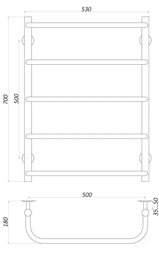 Водяна рушникосушка Unio LS W 700-500-5 Драбинка Скоба, Хром - фото 4