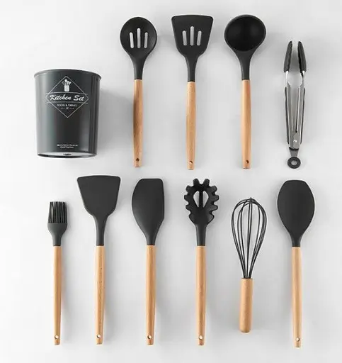 Набір кухонного приладдя Edenberg Silicone kitchen utensils set 12 предметів Чорний - фото 5