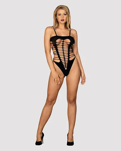 Бодистокинг с поперечными вырезами Obsessive B122 teddy черный S/M/L - фото 3