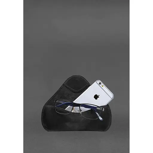 Кожаный чехол для очков BlankNote Crazy Horse с клапаном на резинке Черный - фото 5