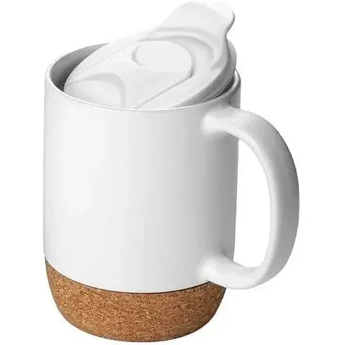 Керамічний кавовий кухоль OldBro White 400 мл з ізольованим корковим дном і кришкою - фото 1