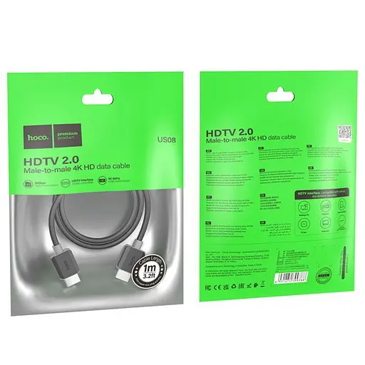 HDTV кабель Hoco US08 2.0 Male to Male 4K HD Data Cable 1 м для передачі відео та аудіо - фото 3