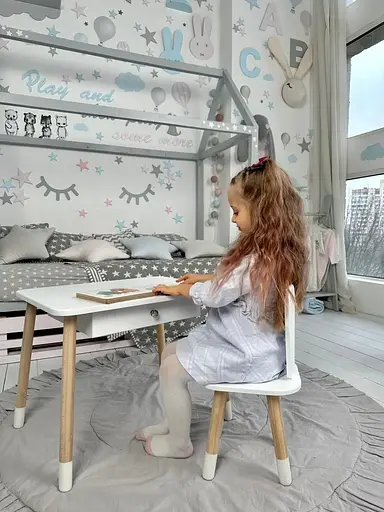 Детский столик со стульчиком Зайчик и ящиком для карандашей и раскрасок (Белый) - фото 7