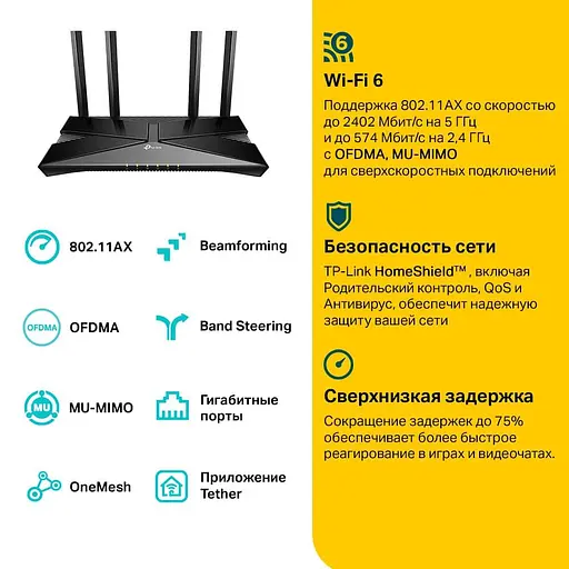 Роутер TP-Link Archer AX53 AX3000 Black 802.11ax (Archer AX53) - фото 5