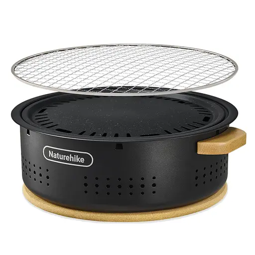 Печь настольная круглая с решеткой гриль и сковородкой Naturehike CNK2550CF010 36х32.6х12 см хромированное железо