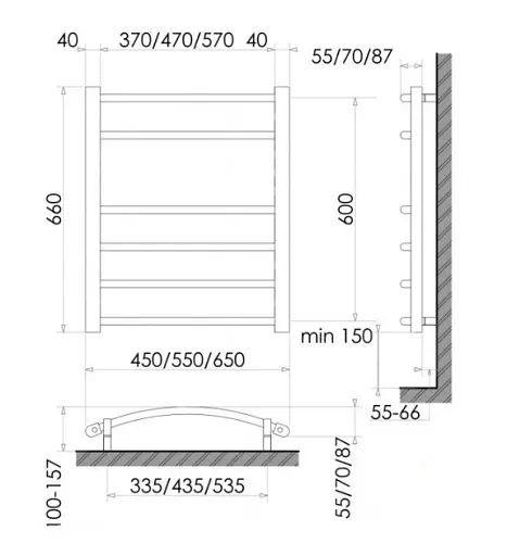 Электрическое полотенцесушитель Heizung 660x550 (правое,97Вт,Черное) . - фото 3