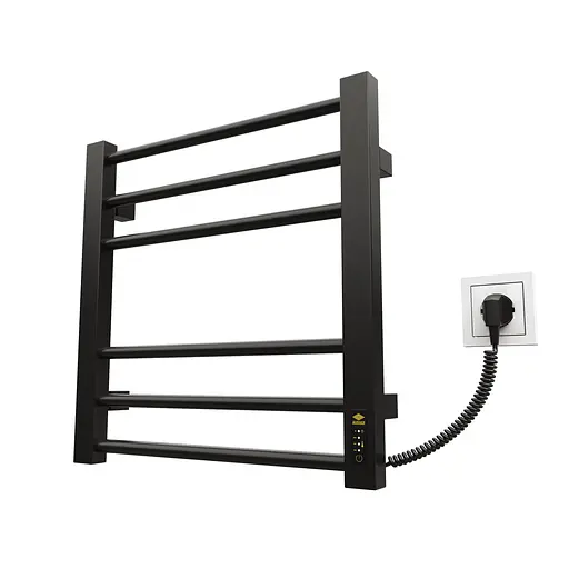 Электрический полотенцесушитель Kosser Стэп 500x500 ER тайм. черный ДСТ01ER, Черный матовый, Правое - фото 1