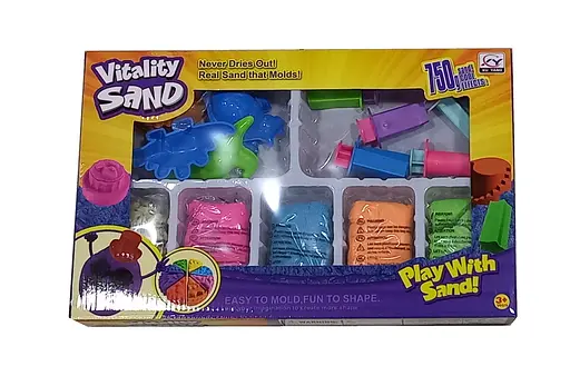 Кінетичний пісок 1903 A/D/H 750 г, 5 кольорів, 14 форм, інструменти, у коробці (6981584672026) Дыно Вид D - фото 1