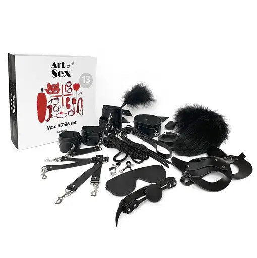 Набір Art of Sex - Maxi BDSM Set Leather, 13 предметів, натуральна шкіра, Чорний - фото 3