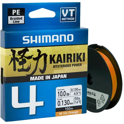 Шнур Shimano Kairiki 4 PE 150 м (Hi-Vis Orange) 0.19 мм 11.6 кг