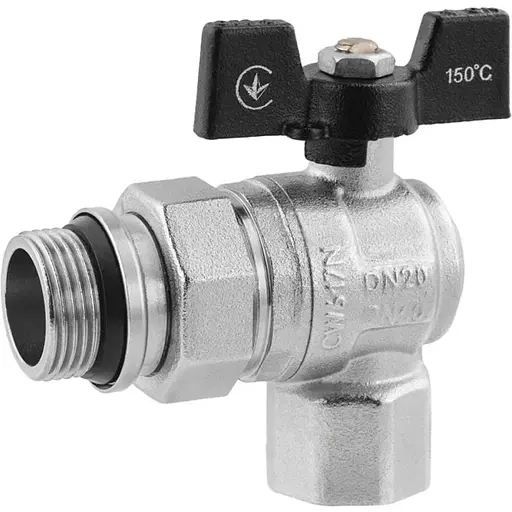 Кран-американка кульовий Kroner кутовий 3/4" ВЗ PN40 метелик, нікельований (CV033224) - фото 1