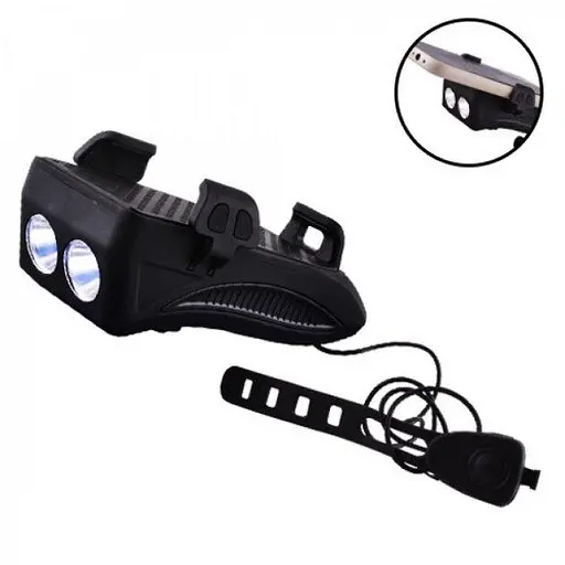 Велосипедный фонарь фара FY-319 2хL2 + звонок + держатель + microUSB + Power Bank (6 режимов звонка) - фото 2