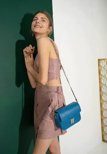 Жіноча шкіряна сумочка Yoko яскраво-синя - фото 2