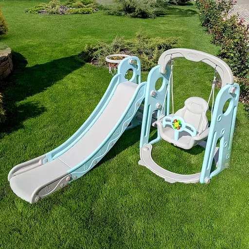 Дитяча гірка-гойдалка BAMBI YG2020-1-4 з баскетбольним кільцем, ш153-г195-в113см, голуба - фото 7