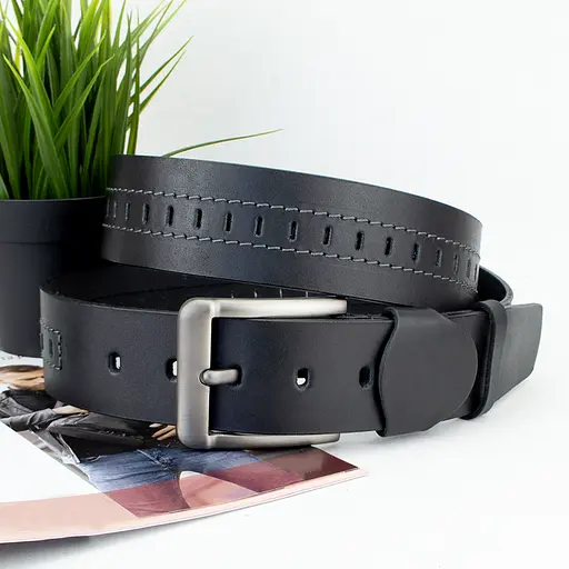 Ремінь чоловічий шкіряний SF-453 (135 см) широкий чорний - фото 1