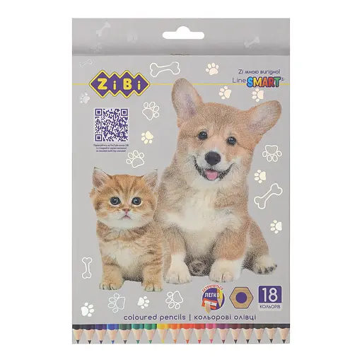 Карандаши цветные Smart Line Собаки и Коты, 18 цветов, шестигранный корпус