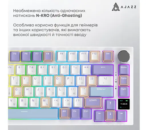 Клавиатура игровая механическая беспроводная Ajazz AK-820WP PRO White-Purple RGB Flying Fish Switch Hot-Swap 2.4G/Bluetooth/USB - фото 14
