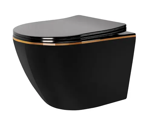 Подвесной унитаз Rea Carlo mini flat gold edge black REA-C8800, Черный матовый - фото 1