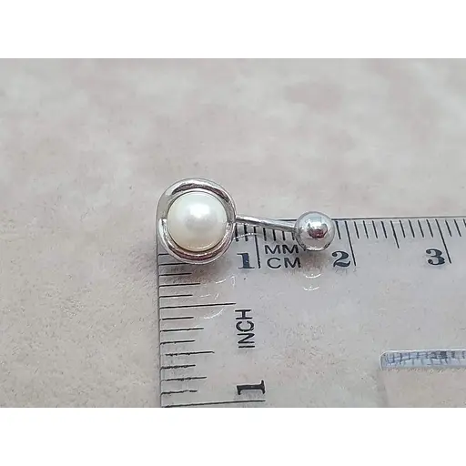 Серебряная серьга для пирсинга пупка Umax с жемчугом. 7021U - фото 3