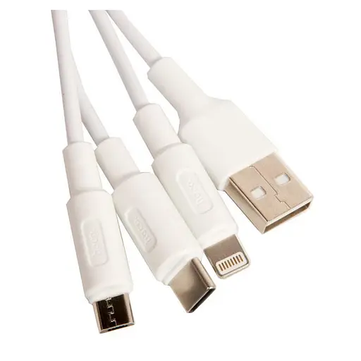 Кабель тройной Hoco X25 combo Micro USB + Lightning + Type-C 1 метр белый - фото 1