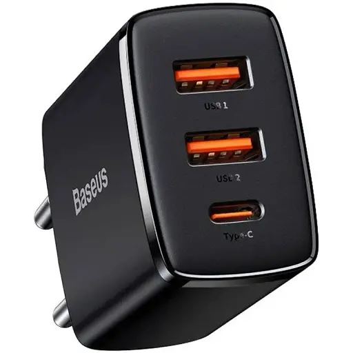 Зарядний пристрій 3 порти Baseus 30 W (1Type-C + 2 USB) CCXJ-E01 чорний - фото 1