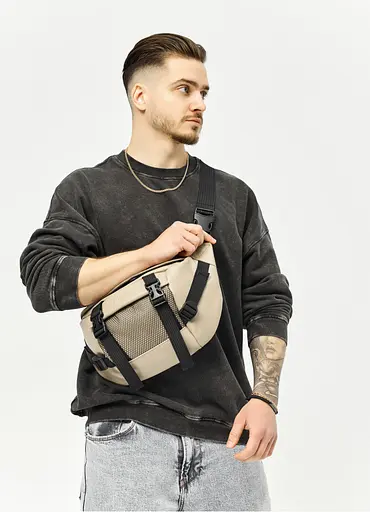 Большая мужская сумка бананка Sambag DynamicDart серая 38 × 21 × 7 см (80411130m) - фото 1