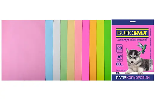 Набор цветной бумаги PASTEL+NEON, 10 цв., 20 л., А4, 80 г/м² BM.2721720-99 BUROMAX (4823078962348) - фото 1
