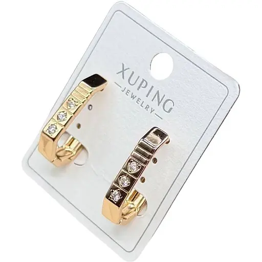 Сережки овальні Xuping з блискучими кристалами гіпоалергенне медичне золото - фото 1