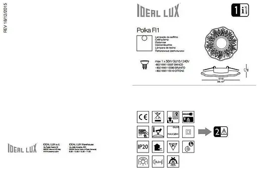 Точковий світильник Ideal Lux POLKA FI1 BIANCO (115597) - фото 2