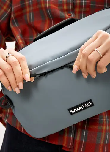 Женская сумка-бананка под ноутбук Sambag Urban Laptop голубая 46×26 см (51411010) - фото 7