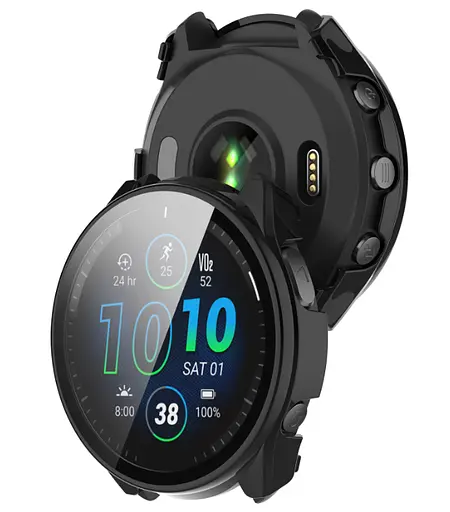 Чехол-накладка DK для Garmin Forerunner 965 Пластик Gloss Стекло Full Cover Black - фото 2