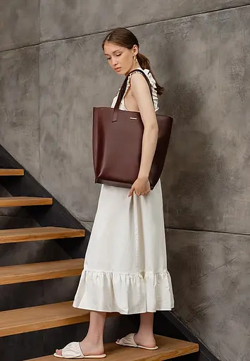 Шкіряна жіноча сумка шоппер D.D. бордова - фото 2