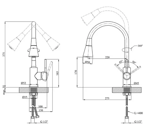 Змішувач для кухні Kroner KRM Kuche - C132GRN (CV033130) - фото 9