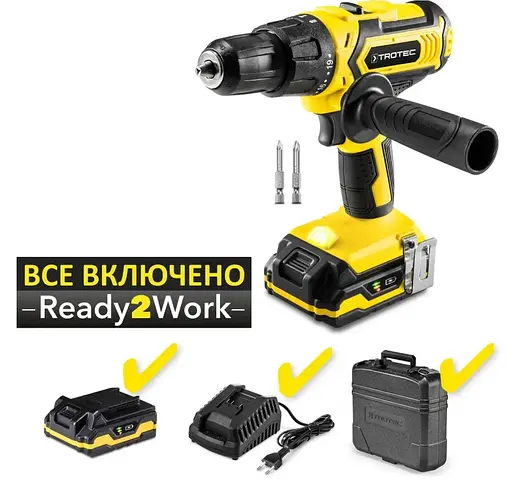 Дрель-шуруповерт аккумуляторный ударный Trotec PHDS 11-20V с АКБ и ЗУ + кейс (4410000502) - фото 3