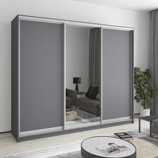 Шафа-купе тридверна MebelStar Комбо AL 2ДСП/Дзеркало 250x60x210 см Антрацит (MBS-3349)