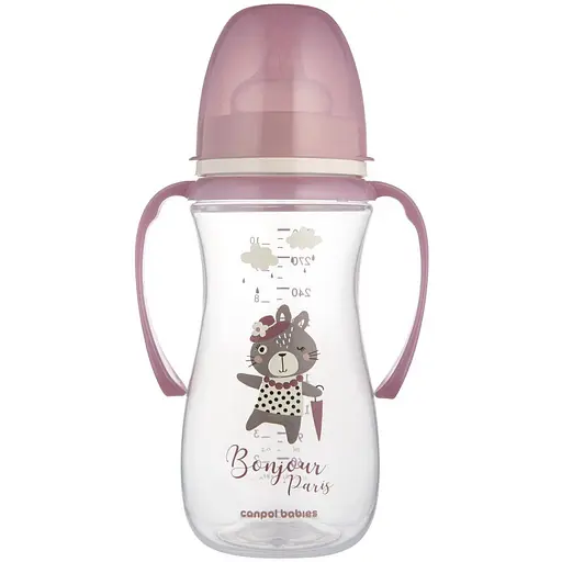 Пляшка Canpol babies PP Easystart Bonjour Paris антиколікова з широким отвором та ручками 300 мл рожева (35/241_pin)