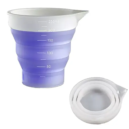 Силіконовий розкладний мірний стакан 250 мл з носиком та градуюванням вимірювальна склянка, Kitchen Master Прозорий 87385 - фото 2