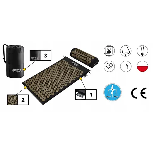 Коврик акупунктурный с валиком 4FIZJO Classic Mat Аппликатор Кузнецова Black/Gold (P-5907739314987) - фото 3