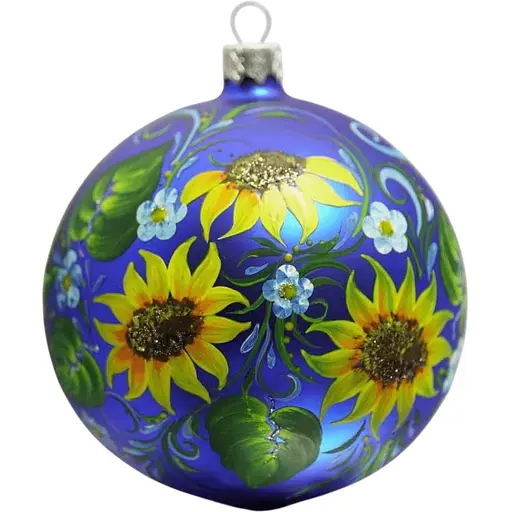Ялинкова прикраса Санта Шоп Петриківка Соняшники на синьому склі (4820001134438)