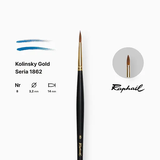 Кисть колонок круглая Raphael Kolinsky Gold, №8, профессиональная, длинная ручка - фото 2
