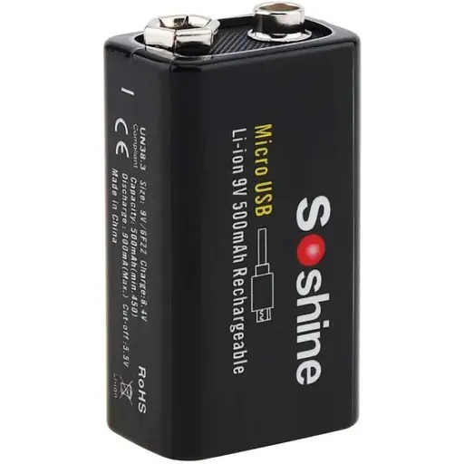 Акумулятор крона 6F22 Soshine 9V 500 mAh з Type-C зарядкою / Батарейка акумуляторна (18885) - фото 1