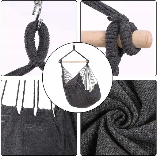 Підвісне крісло бразильський гамак BOHO 100 см + 2 шт подушки Dark Grey - фото 3