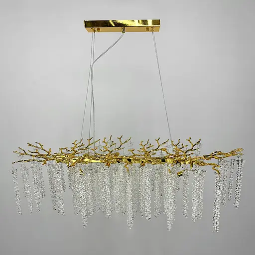 Удлиненная изысканная золотая люстра с хрустальными подвесами Line.F Длина 100 см - фото 3