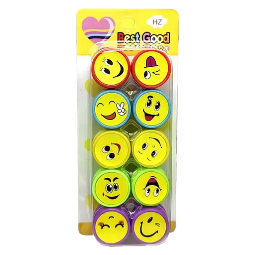 Набор штампиков Смайлики, 25 мм, 10 шт., в блистере, 1019-S (в ассортименте)