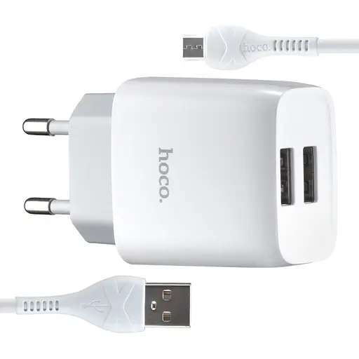 Мережевий зарядний пристрій Hoco C73A Glorious dual port charger set ( Micro ) ( EU ) Білий - фото 1