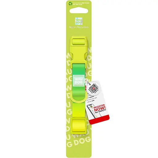 Ошейник для собак Waudog Nylon Recycled c QR паспортом градиент размер S 1.5х25-35 см салатовый - фото 4